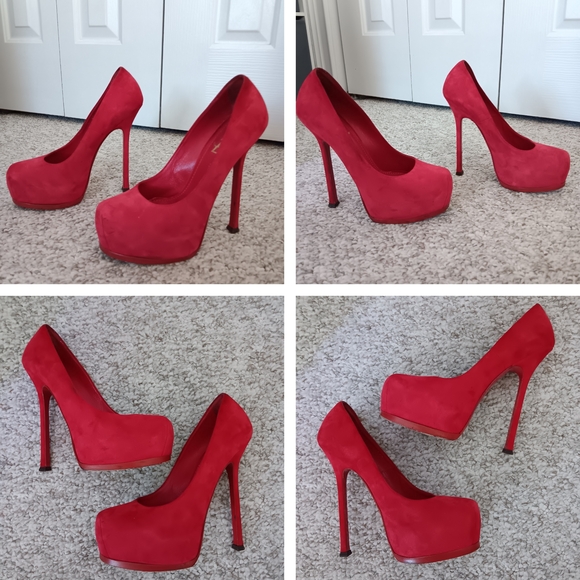 Yves Saint Laurent Tribtoo Red Suede Leather Pumps - 7.5 - Picture 9 of 12